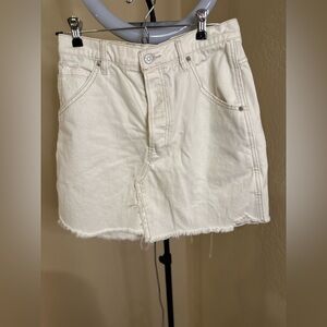 We The Free Ivory Denim Distressed Frayed Hem Mini Skirt